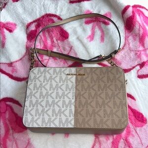 Michael Kors Tan and White Crossbody Bag